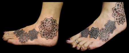 Tattoos - dotwork linework mandala foot tattoo  - 108622